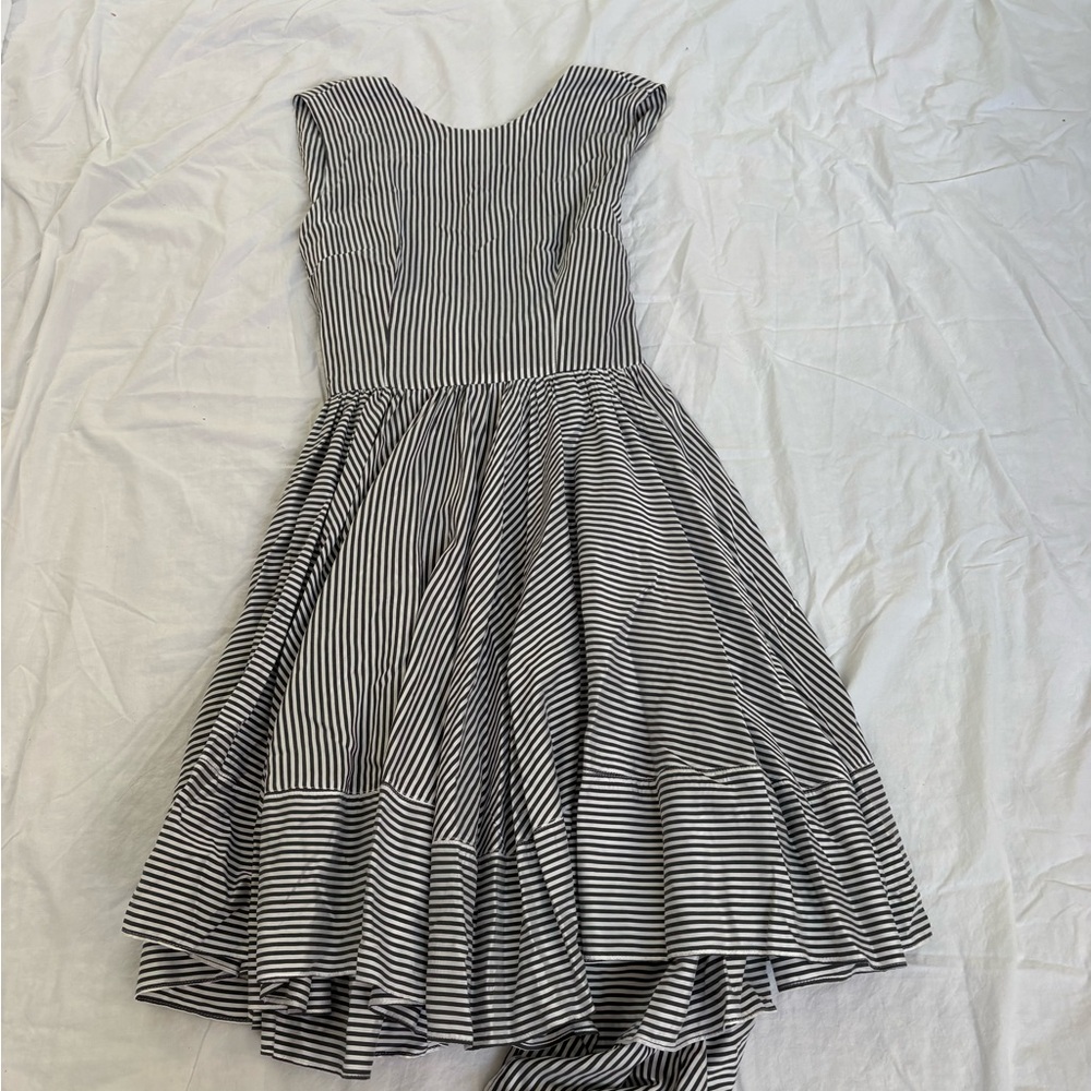 Jeune Otte Striped Black and White Dress, multi layered, large back bow